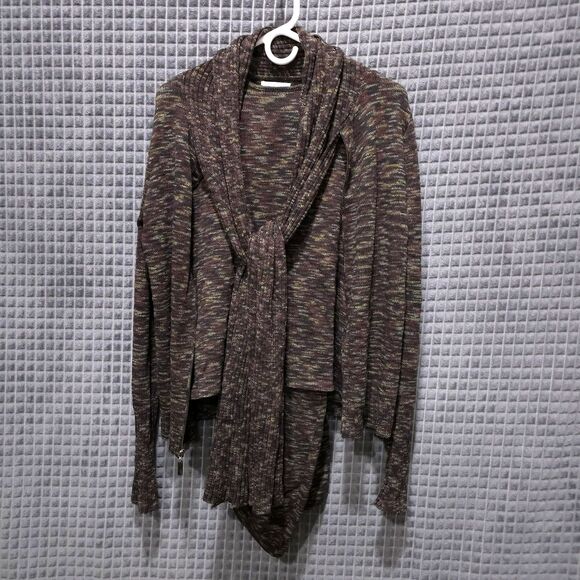 VTG Thin Knit 3pc Set Stretch Sm-Lg Artsy Brown Jacket Top Pants Boho Chic Y2K - Picture 1 of 16